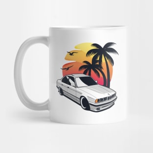 Whte E34 Classic Sedan wih Sunset Mug